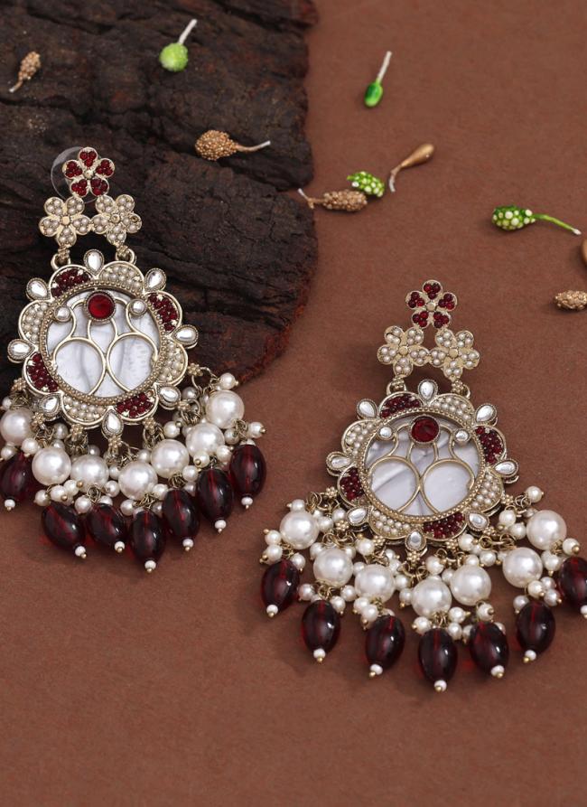   Party Wear  Maroon Colour Kundan Earrings