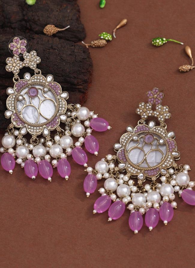   Party Wear  Purple Colour Kundan Earrings