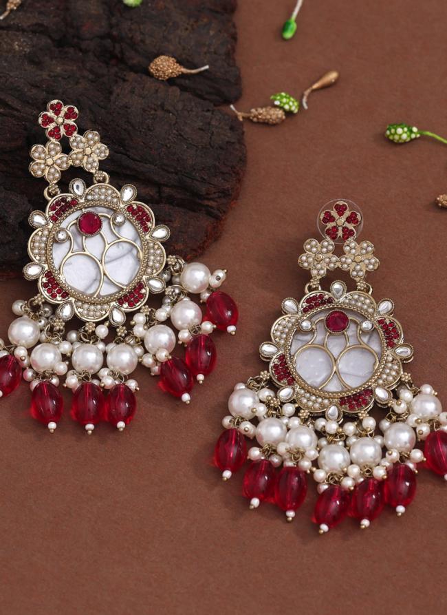   Party Wear  Rani Colour Kundan Earrings