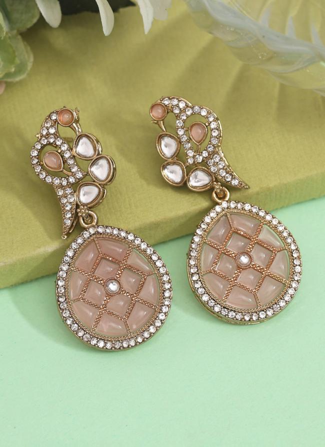   Party Wear  Pink Colour Kundan Earrings