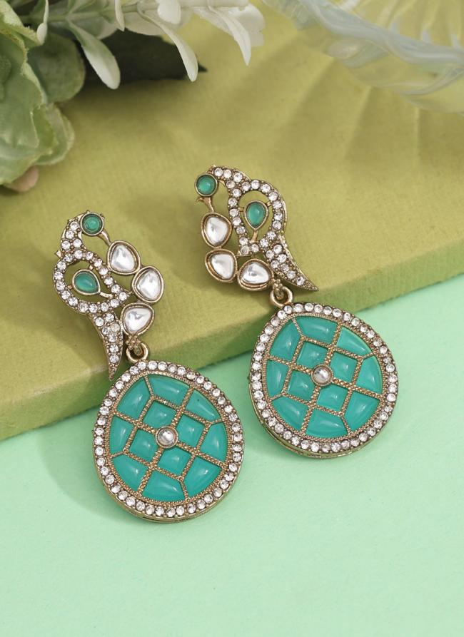   Party Wear  Sky Blue Colour Kundan Earrings