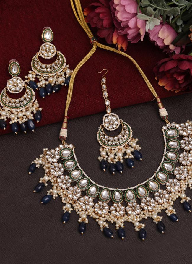   Wedding Wear  Navy Blue Color Meena Work Kundan Necklace Set