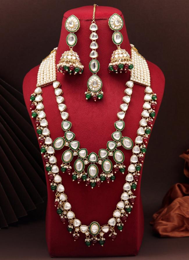   Bridal Wear  Maroon Green Color Kundan Necklace Set