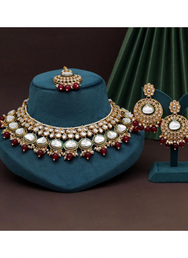   Wedding Wear  Maroon Color Kundan Necklace Set