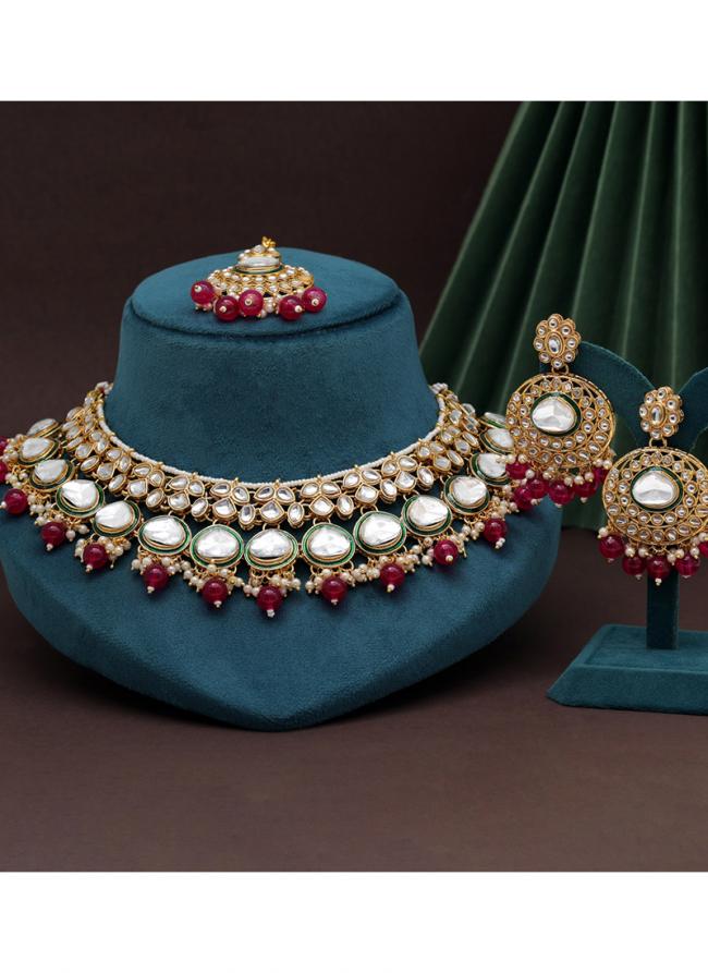   Wedding Wear  Rani Color Kundan Necklace Set