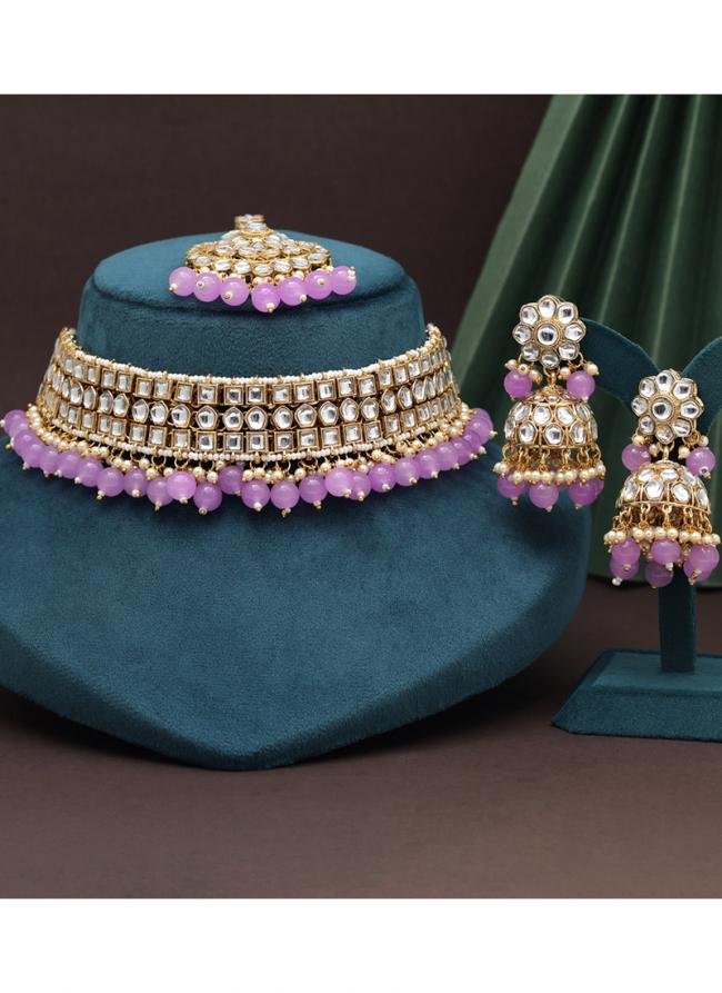   Wedding Wear  Light Purple Color Choker Kundan Necklace Set