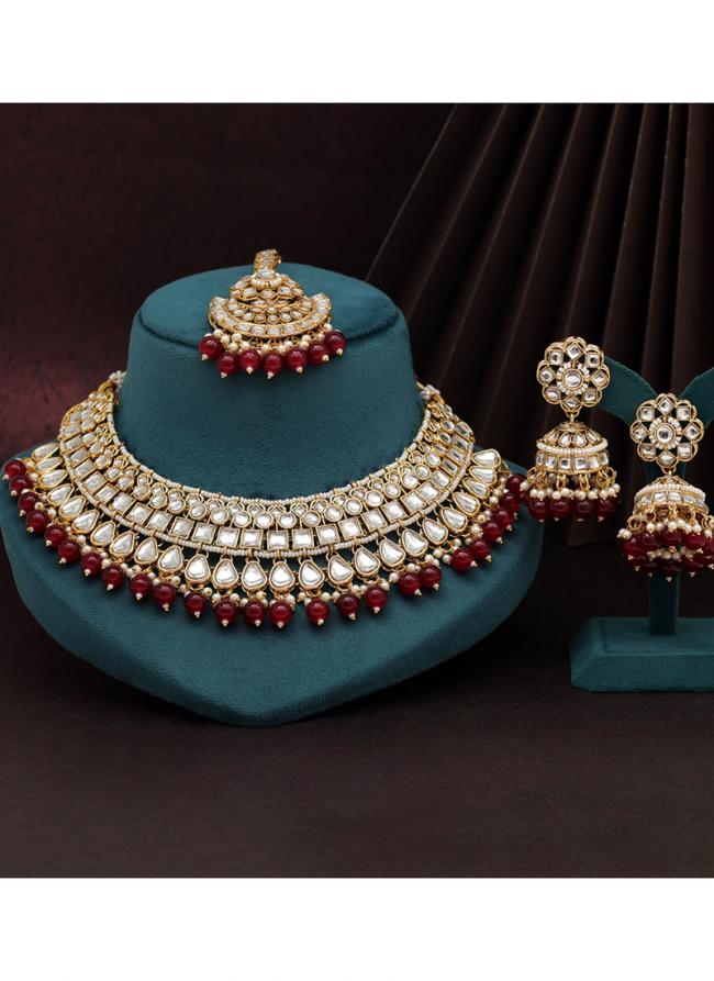   Bridal Wear  Maroon Color Kundan Necklace Set