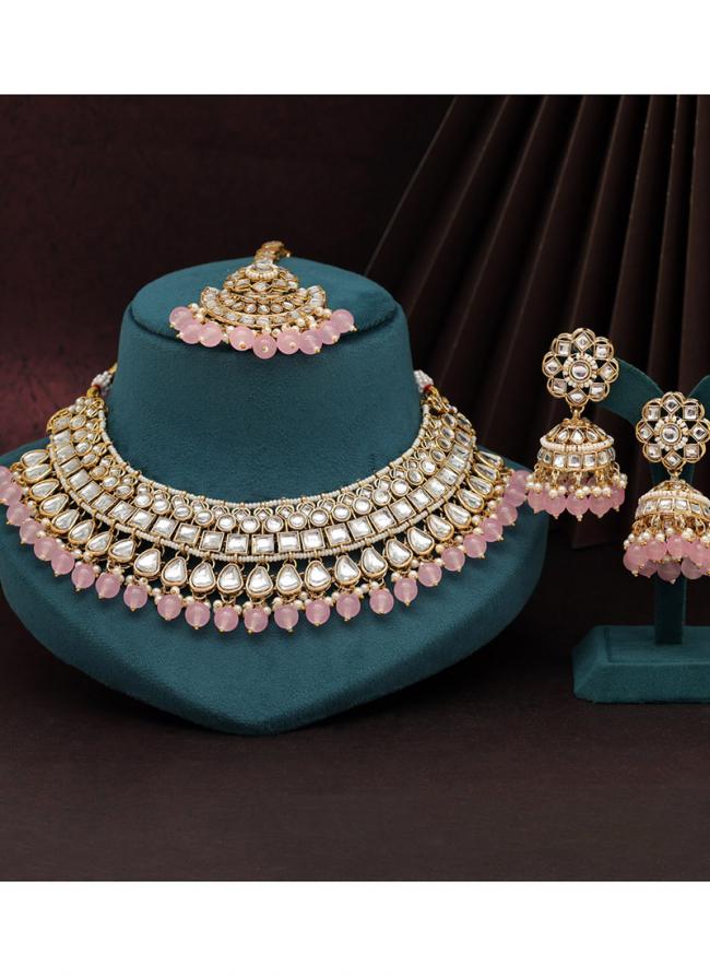   Bridal Wear  Pink Color Kundan Necklace Set