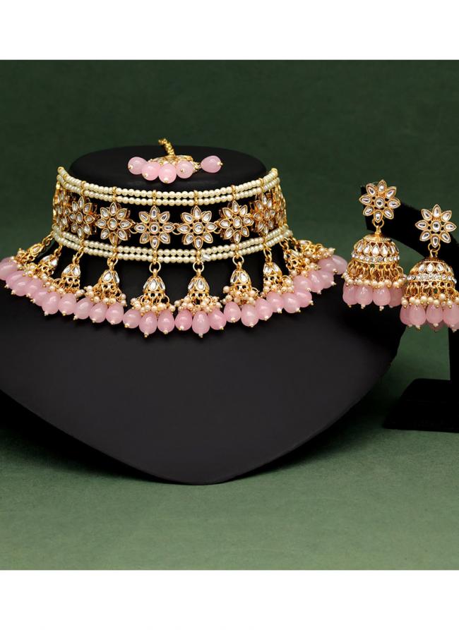   Bridal Wear  Pink Color Kundan Necklace Set