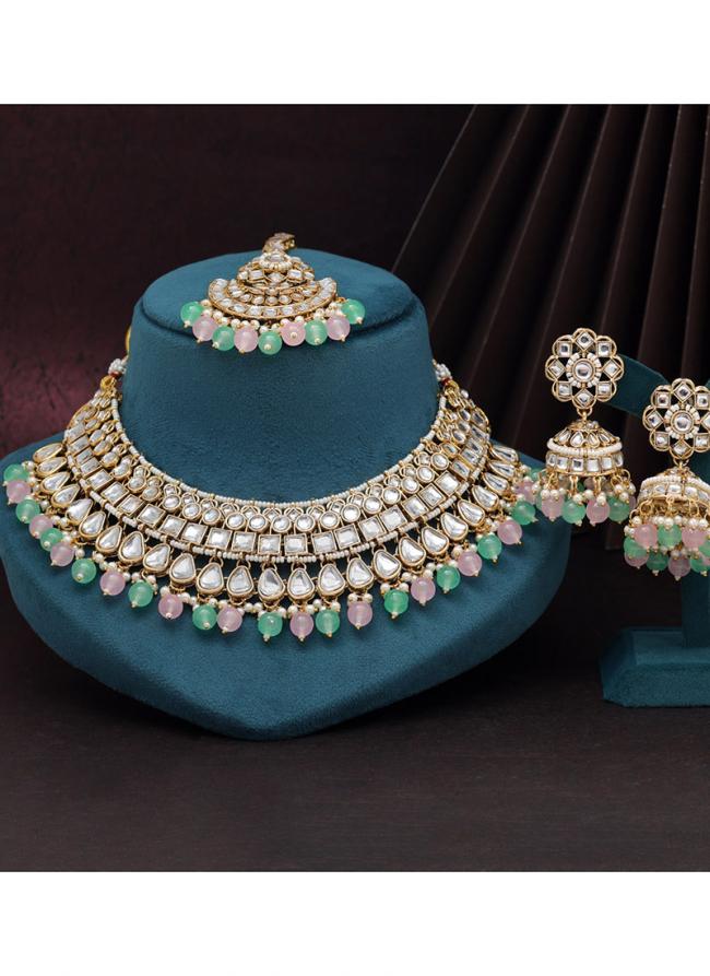   Bridal Wear  Pink Parrot Green Color Kundan Necklace Set