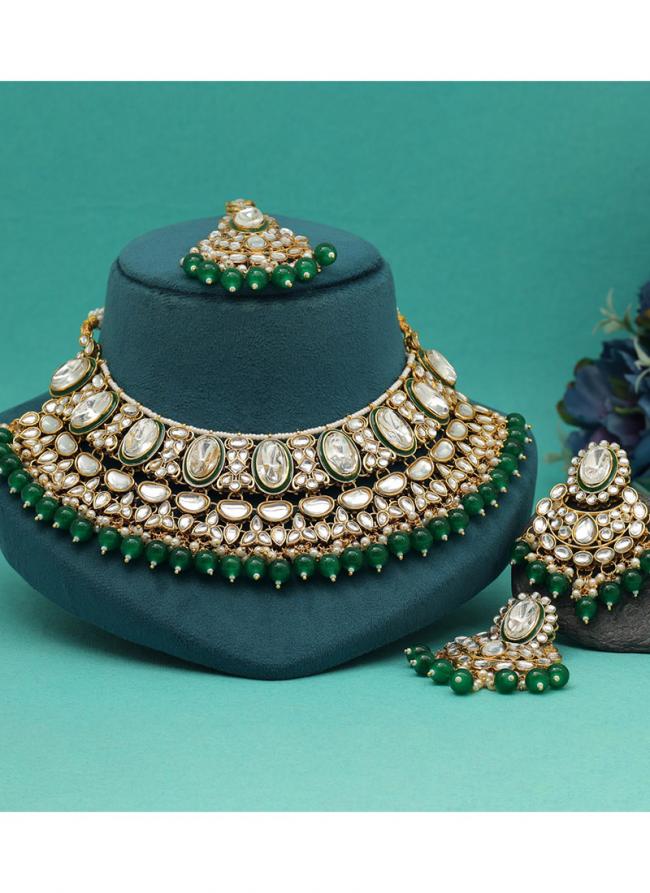   Bridal Wear  Green Color Kundan Necklace Set