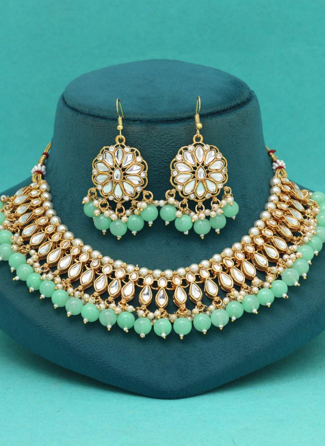   Bridal Wear  Pista Green Color Kundan Necklace Set