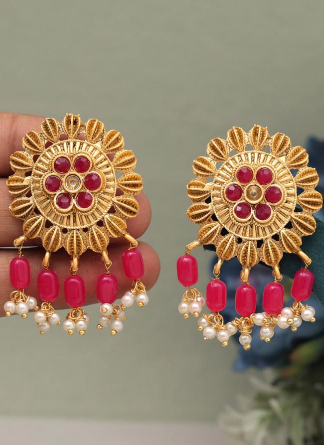   Festival Wear  Rani Color Rajwadi Matte Gold Earrings