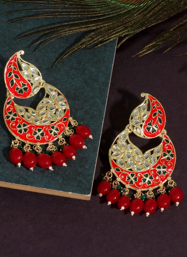   Festival Wear  Red Color Meenakari Earrings