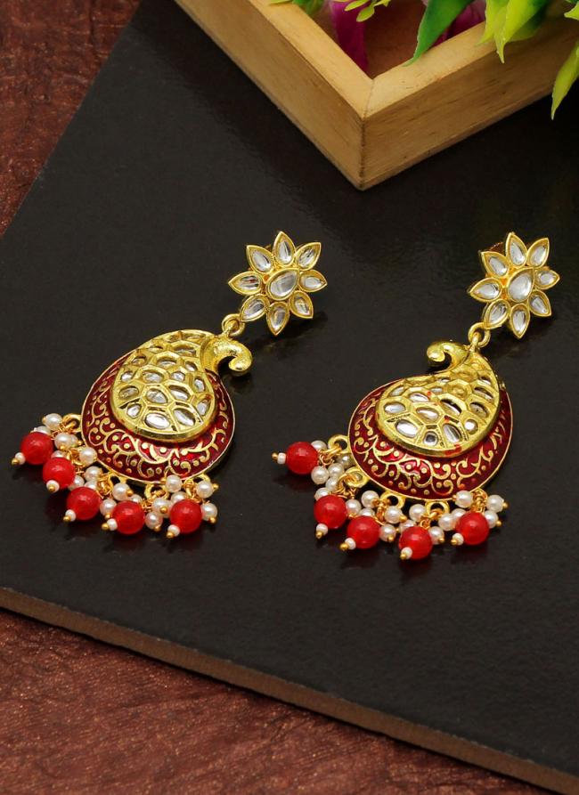   Party Wear  Red Color Meenakari Earrings