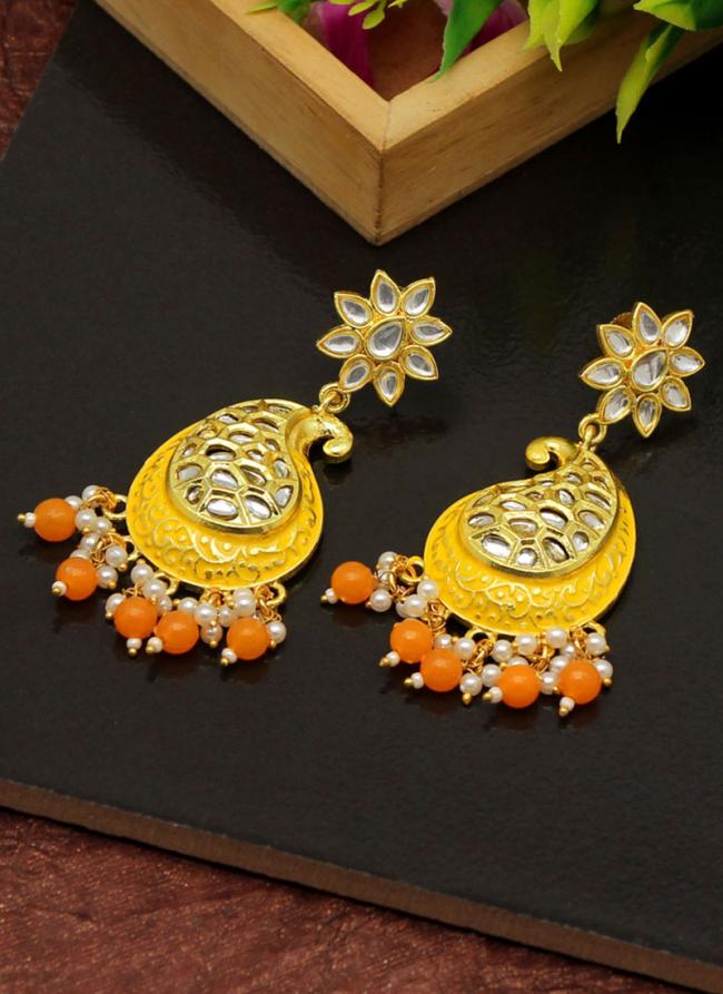   Party Wear  Yellow Color Meenakari Earrings