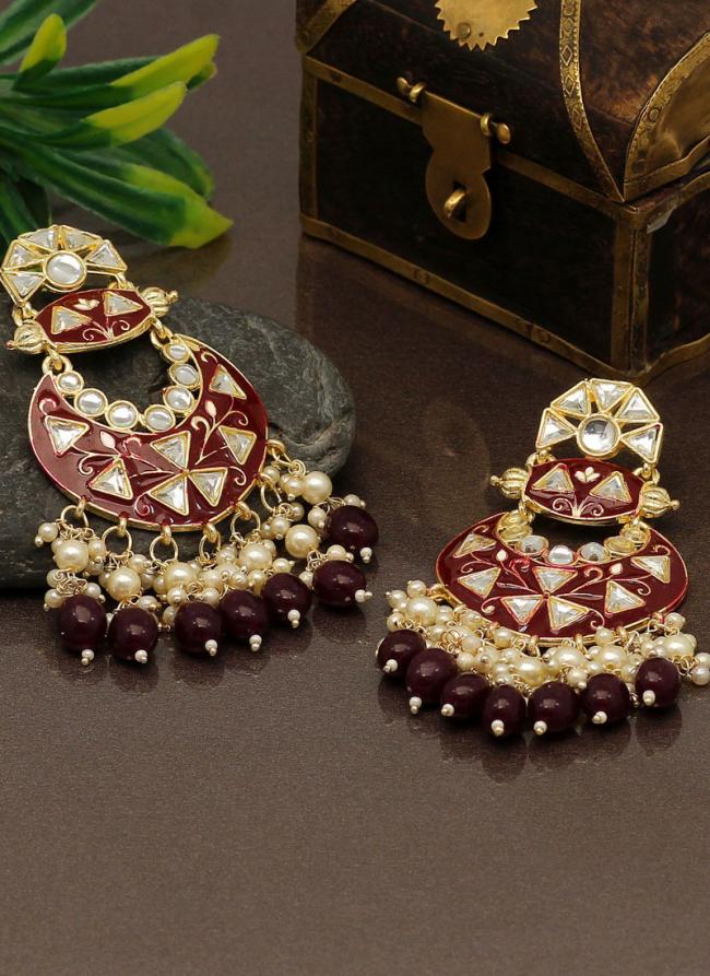   Festival Wear  Maroon Color Meenakari Earrings