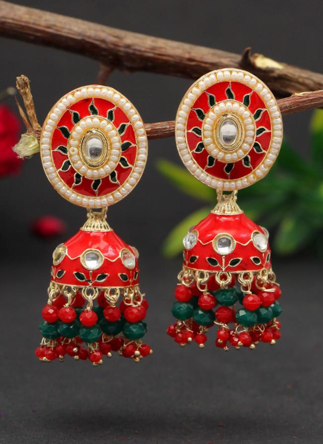   Festival Wear  Red Color Meenakari Earrings