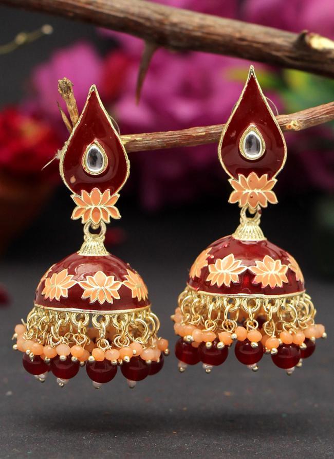   Festival Wear  Maroon Color Meenakari Earrings