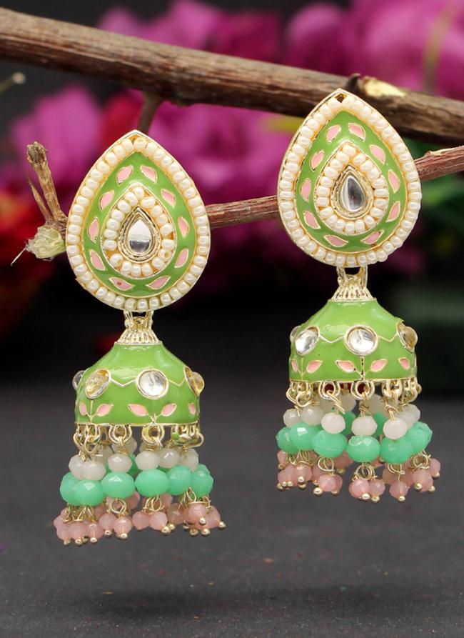   Festival Wear  Parrot Green Color Meenakari Earrings