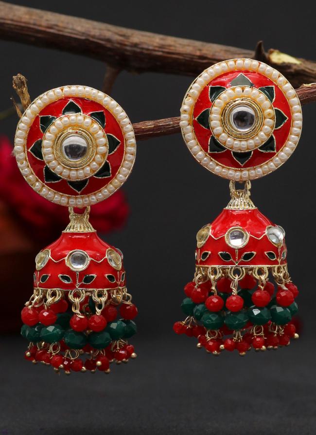   Festival Wear  Red Color Meenakari Earrings