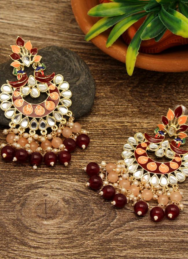   Festival Wear  Maroon Color Meenakari Earrings