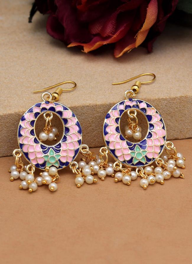   Festival Wear  Pink Color Meenakari Earrings