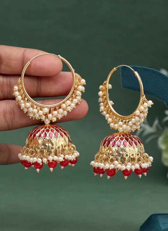   Festival Wear  Red Color Meenakari Earrings