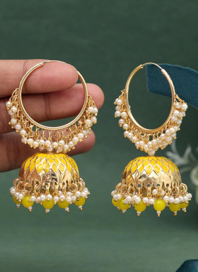   Festival Wear  Yellow Color Meenakari Earrings