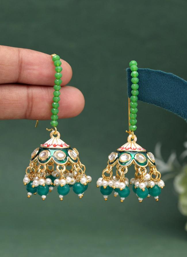   Festival Wear  Green Color Meenakari Earrings