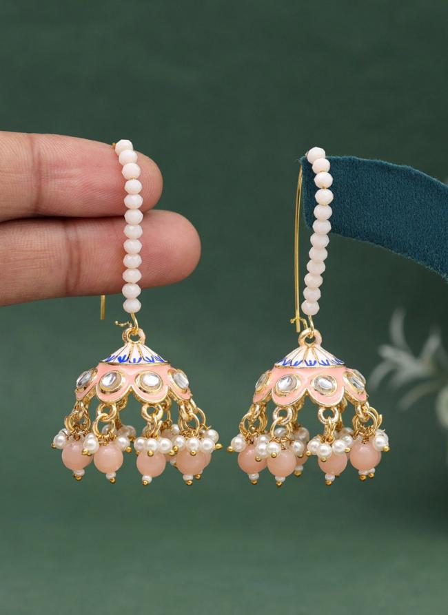   Festival Wear  Peach Color Meenakari Earrings