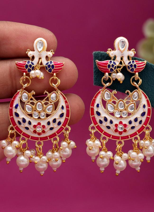   Party Wear  White Color Meenakari Earrings