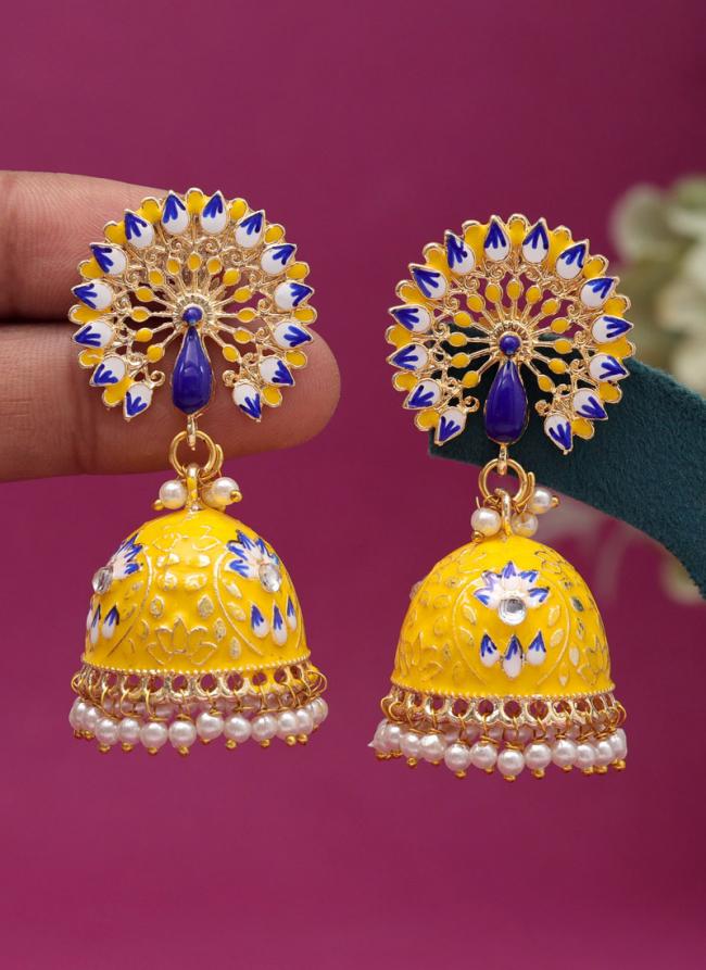   Party Wear  Yellow Color Meenakari Earrings