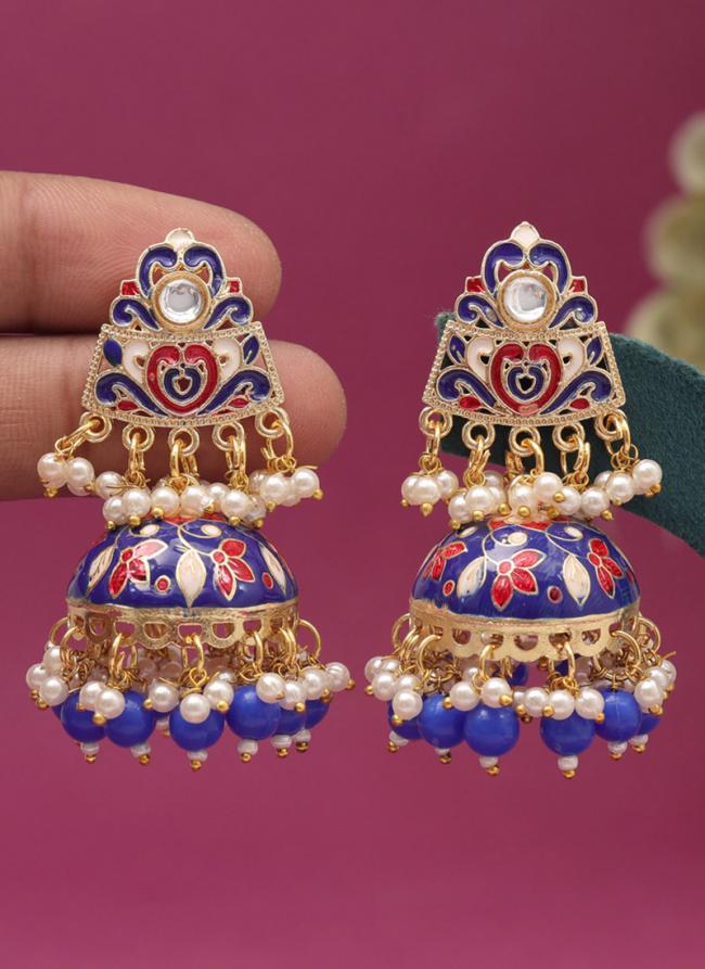   Party Wear  Blue Color Meenakari Earrings