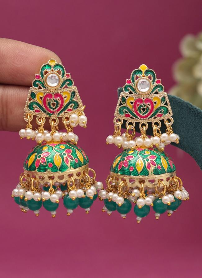   Party Wear  Green Color Meenakari Earrings