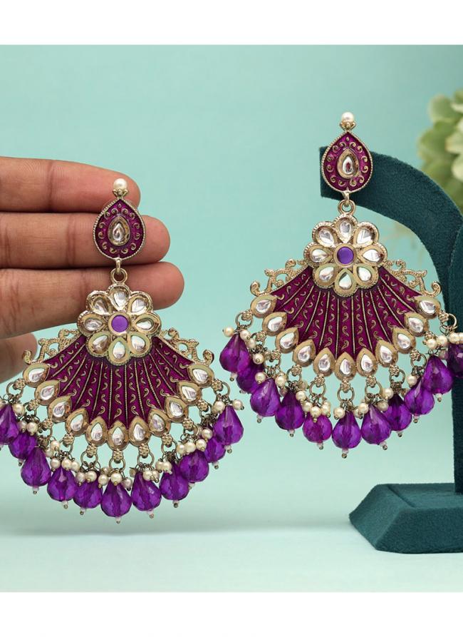   Party Wear  Purple Color Kundan Meenakari Earrings