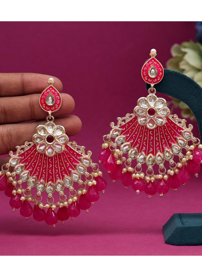   Party Wear  Rani Color Kundan Meenakari Earrings