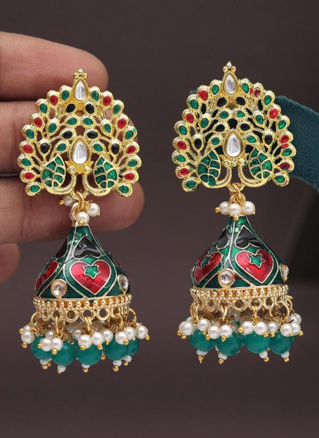   Party Wear  Green Color Meenakari Earrings