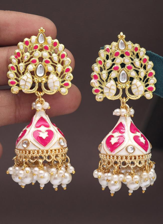   Party Wear  Pink Color Meenakari Earrings