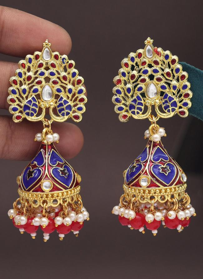   Party Wear  Red Color Meenakari Earrings