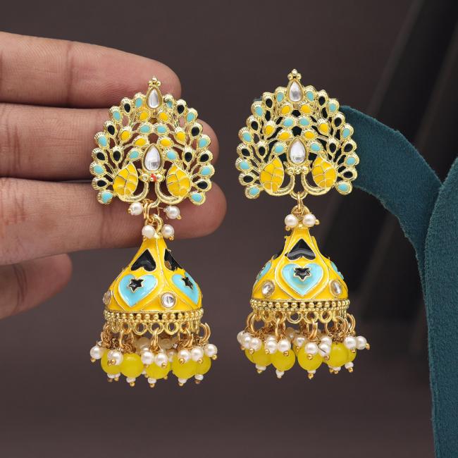   Party Wear  Yellow Color Meenakari Earrings