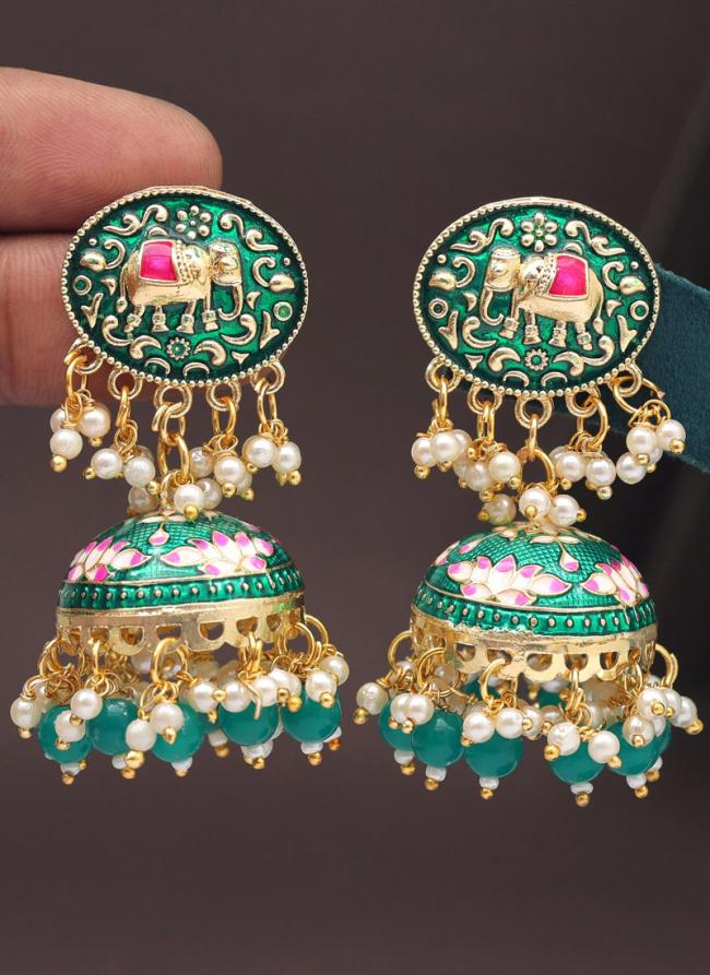   Party Wear  Green Color Meenakari Earrings