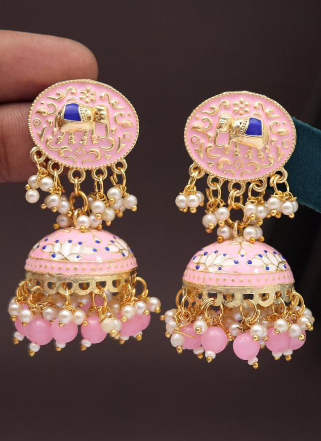   Party Wear  Pink Color Meenakari Earrings