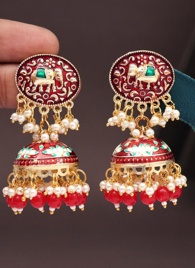   Party Wear  Red Color Meenakari Earrings