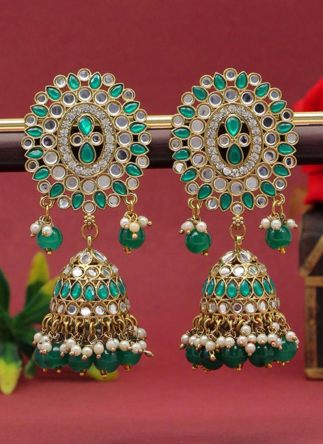   Wedding Wear  Green Color Mirror Earrings