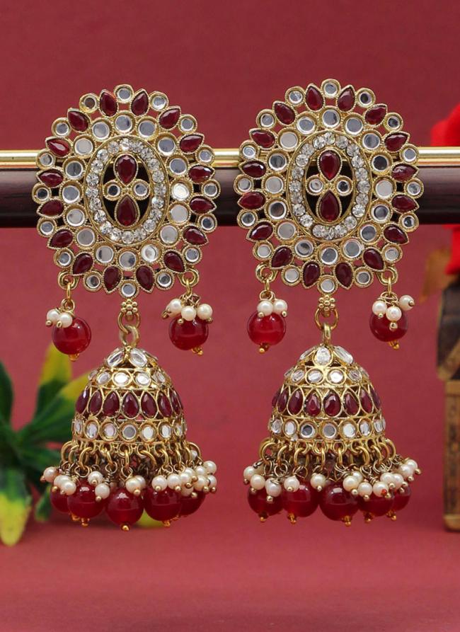   Wedding Wear  Maroon Color Mirror Earrings