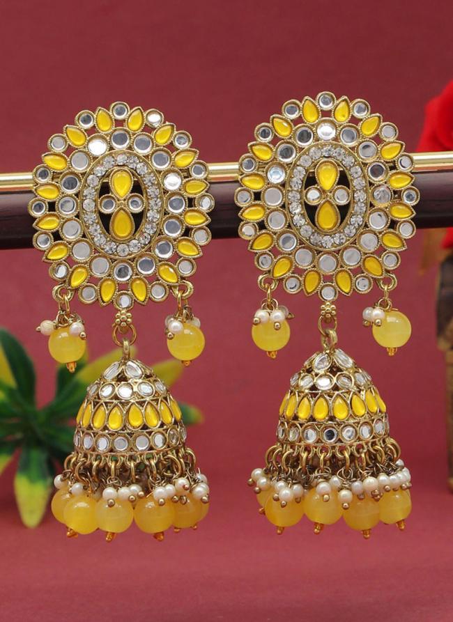   Wedding Wear  Yellow Color Mirror Earrings