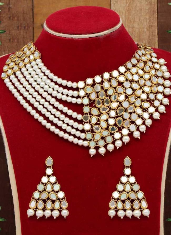   Bridal Wear  White Color Kundan Mirror Necklaces Set