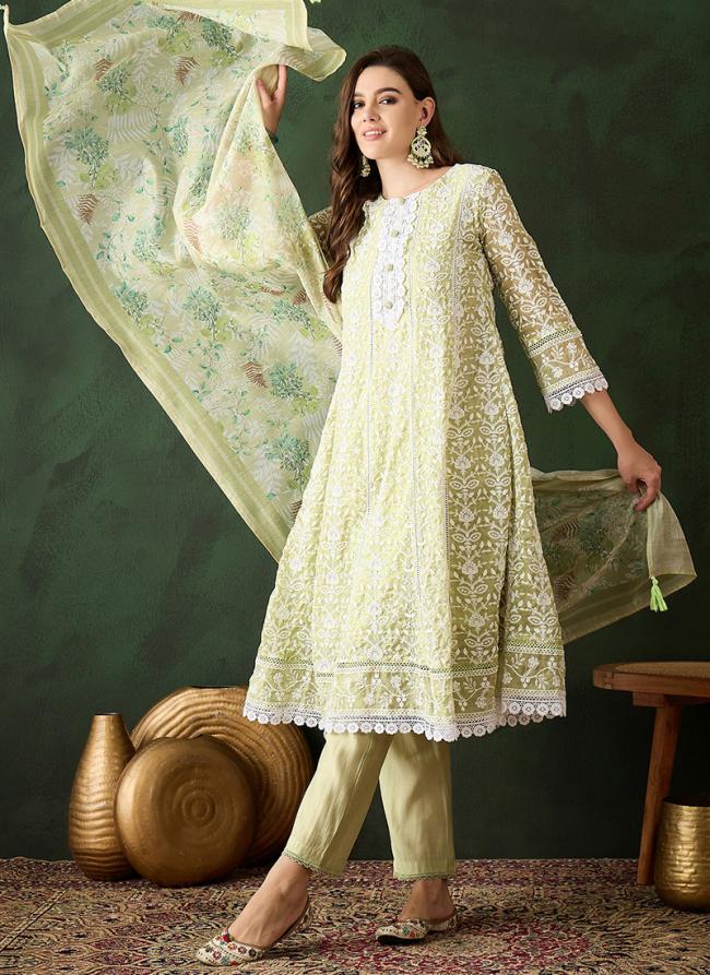 Organza Green Traditional Wear Printed Readymade Printed Suit