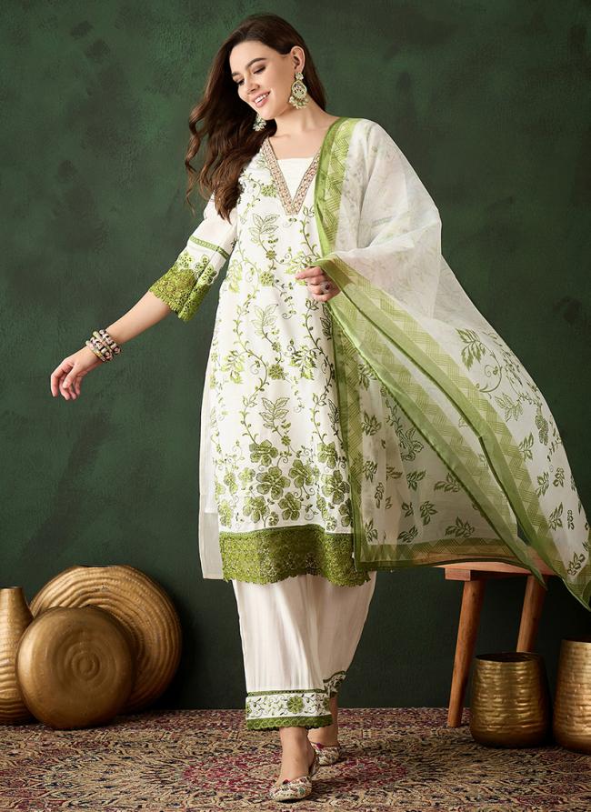 Roman Silk Green Traditional Wear Printed Readymade Printed Suit